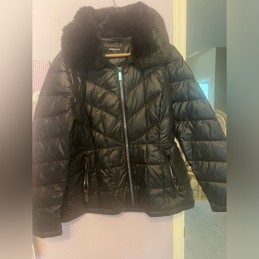 Kenneth Cole fur trimmed puffer coat